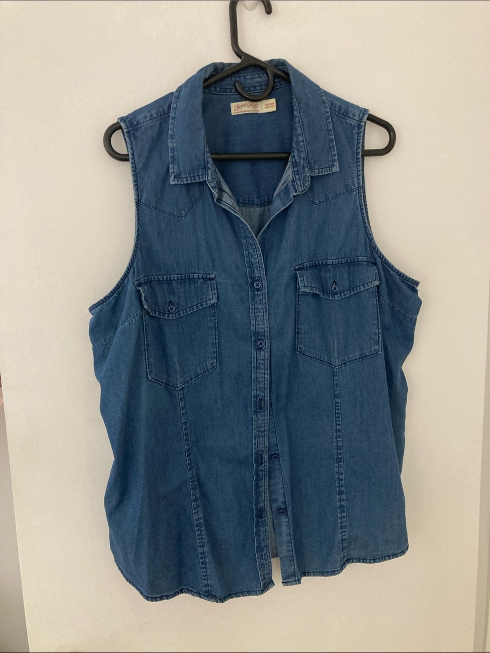 Faded Glory Denim Sleeveless Button-Down Top - Blue